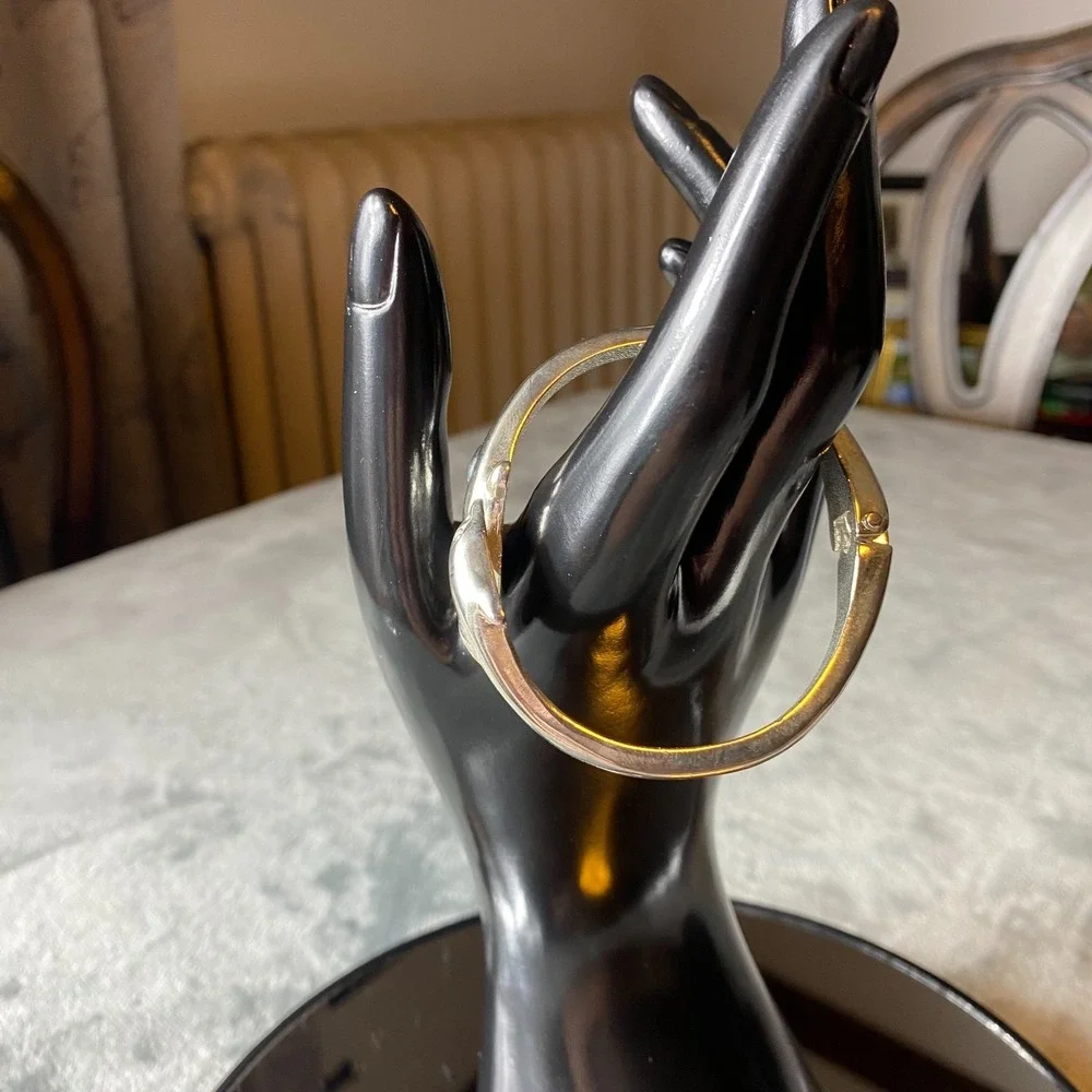 Vintage Bangle Bracelet Double Dolphin Hinged Silver Tone